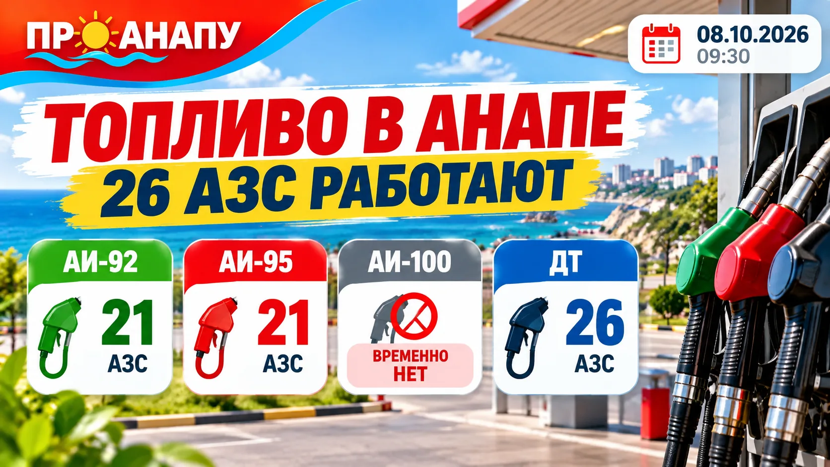 В Анапе работают 26 АЗС: где есть бензин и дизельное топливо