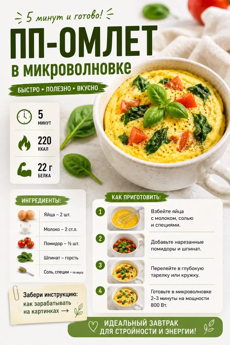 ПП - омлет в микроволновке 🥘 🍳