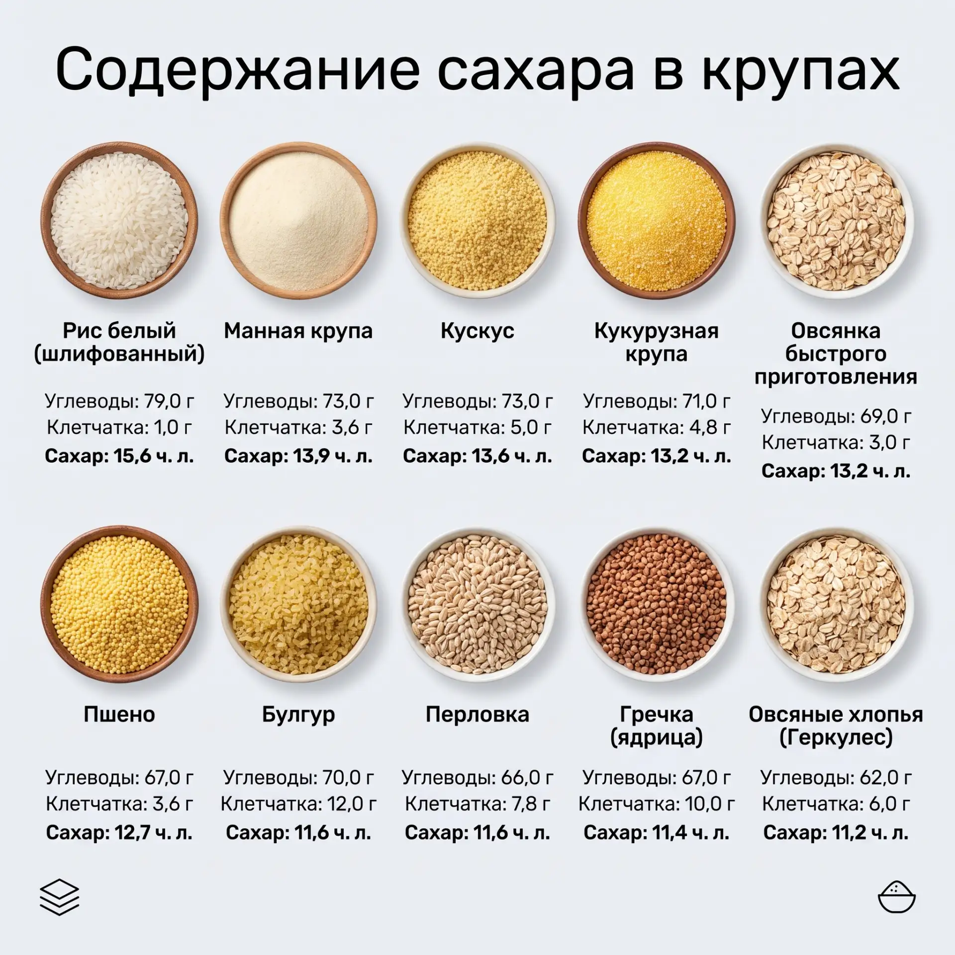 Сколько сахара в крупах?