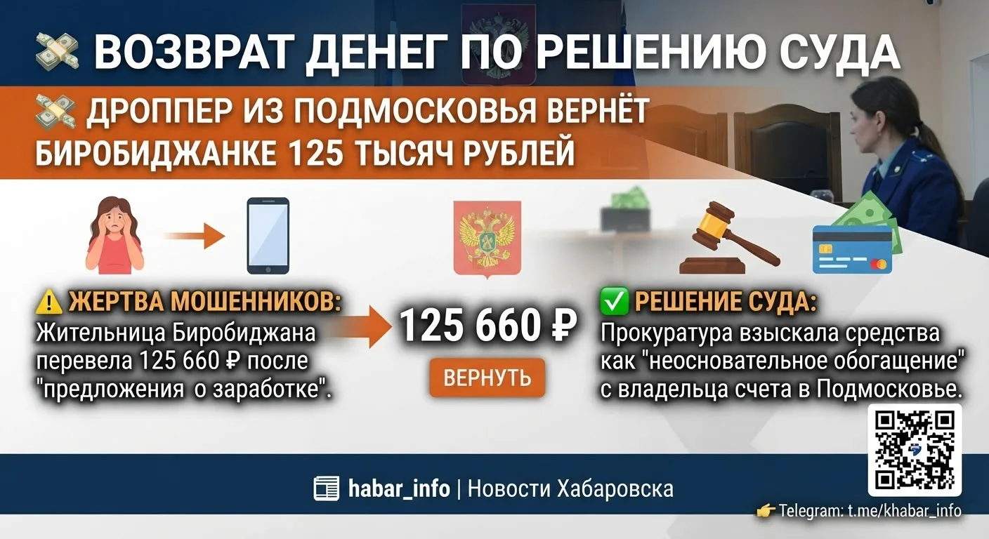 💸 Дроппер из Подмосковья вернёт биробиджанке 125 тысяч рублей