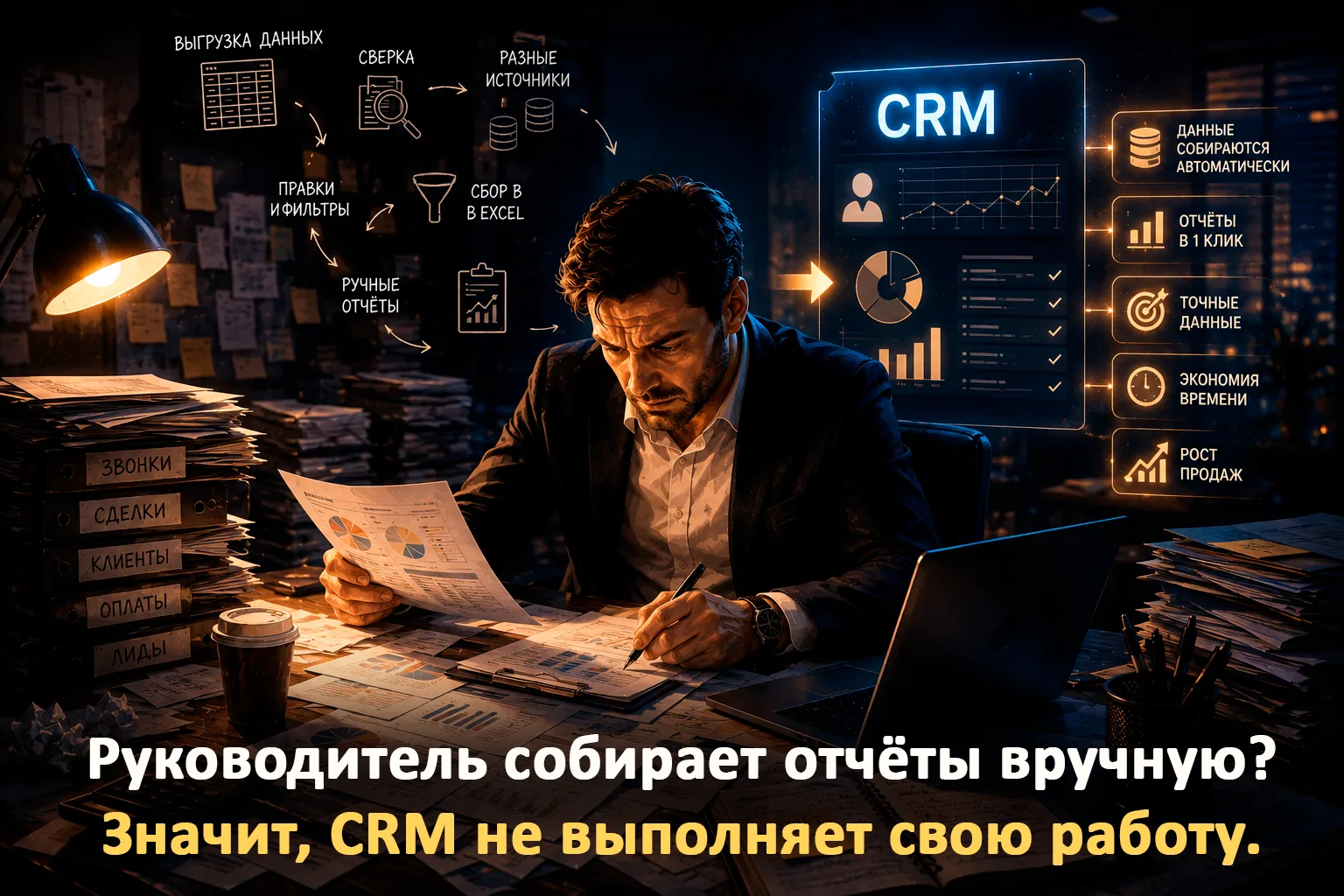 📊 Руководитель собирает отчёты вручную? Значит, CRM не работает как система управления.

Открываете