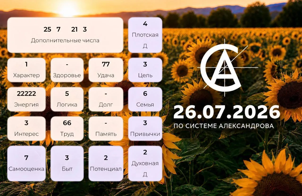Прогноз на 26 июля

«21 3» направьте силы и упорство в развитие важного вам.

«25 7» в цели действуй