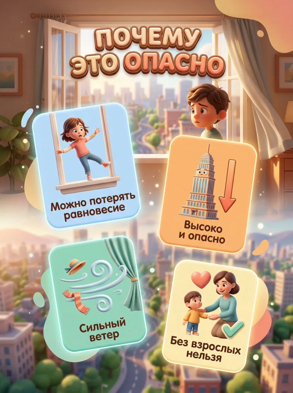 ⚠️ Открытое окно — скрытая угроза для ребёнка!

Лето, свежий воздух, открытые окна... Но для маленьк