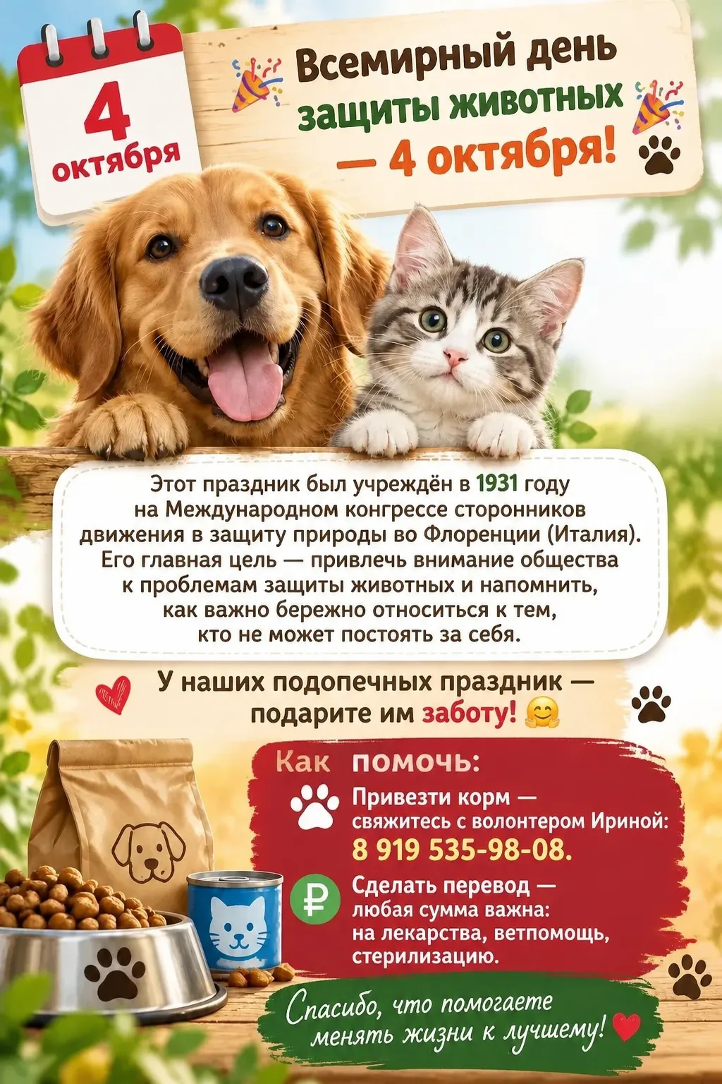 В преддверии 🎉 Всемирного дня защиты животных — 4 октября! 🎉
