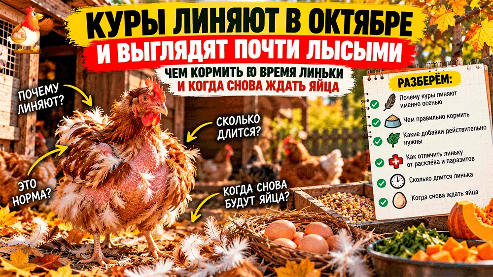 🪶 Куры линяют в октябре и выглядят почти лысыми – чем кормить во время линьки и когда ...