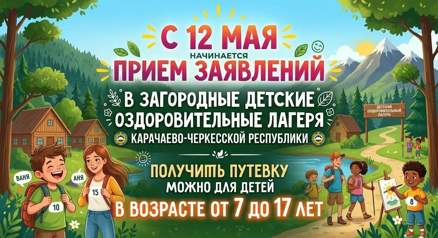 С 12 мая стартует приём заявлений на путёвки в загородные лагеря Карачаево-Черкесской Р...