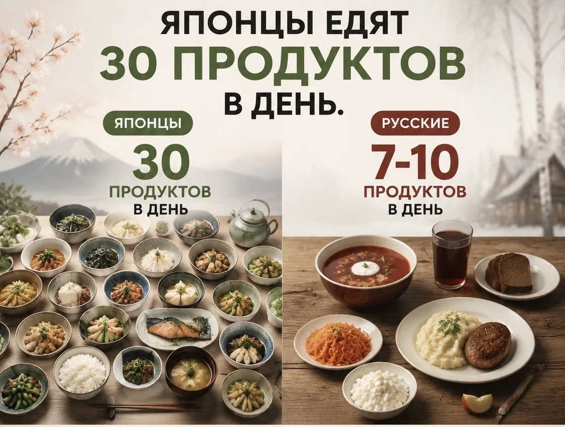🇯🇵🥢 ЯПОНЦЫ ЕДЯТ 30 ПРОДУКТОВ В ДЕНЬ. РУССКИЕ 7-10. ВОТ ПОЧЕМУ ОНИ ЖИВУТ ДО 90