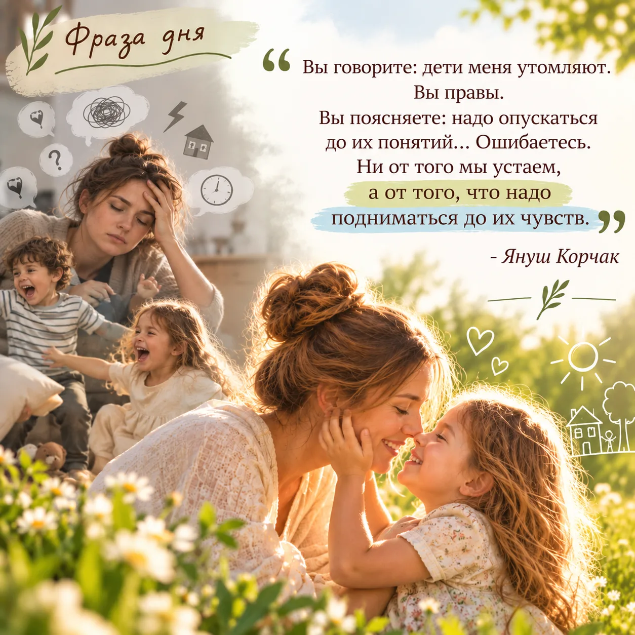 "Вы говорите: дети меня утомляют. Вы правы. Вы поясняете: надо опускаться до их понятий...