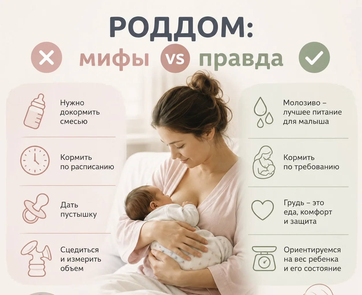 Мифы, которые до сих пор мешают успешному грудному вскармливанию в роддоме 

Как врач-педиатр и конс