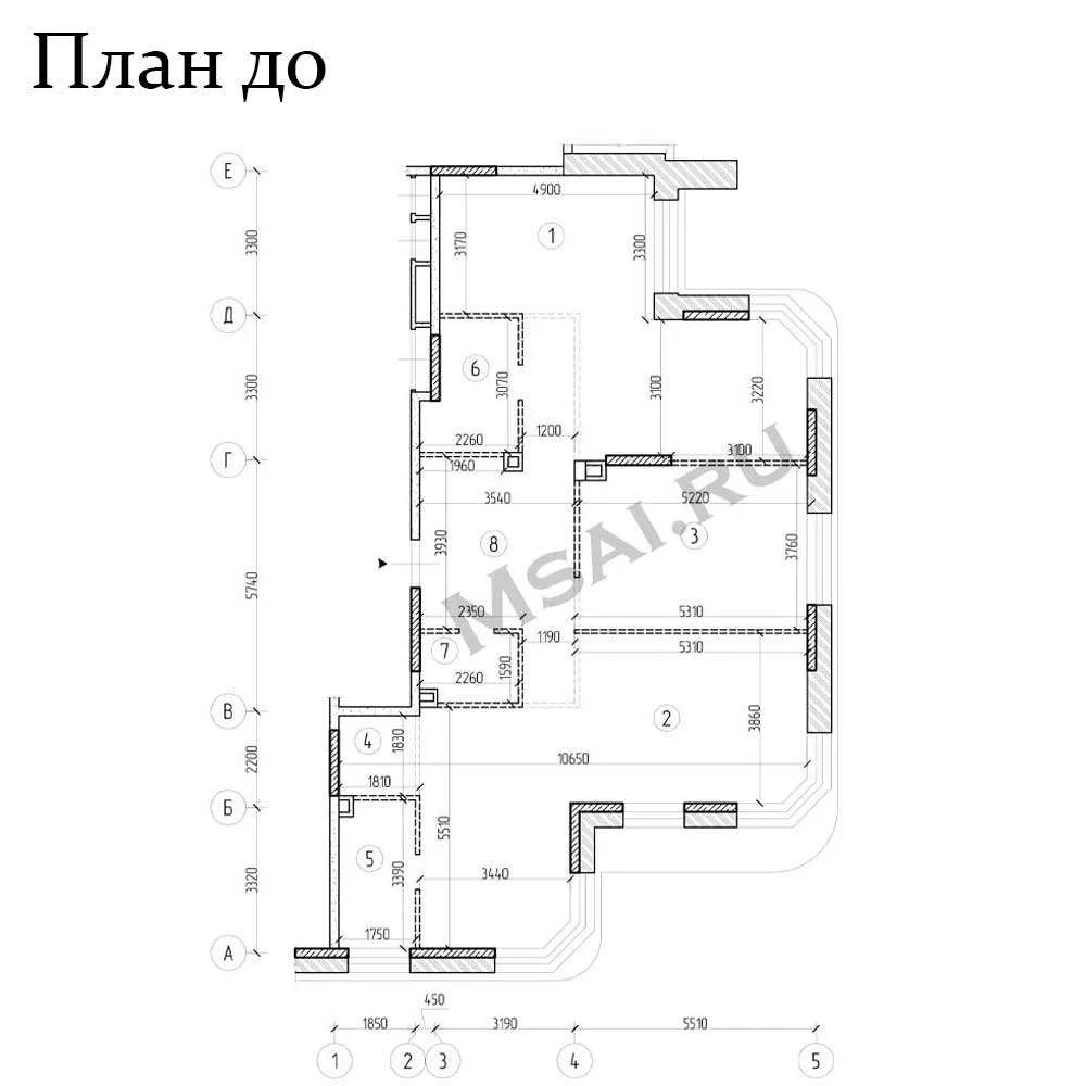 Перепланировка 2-комнатной квартиры в ЖК «Событие» (квартал «Событие-3», улица Василия Ланового, 5)
