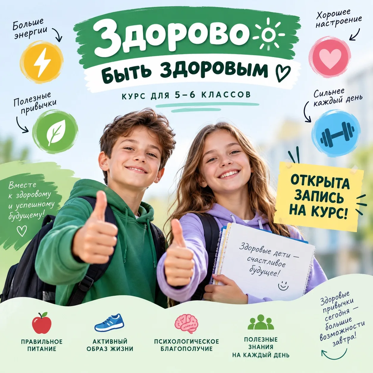 🚀 Прокачай свои суперсилы: открыта запись на курс «Здорово быть здоровым» для 5–6 клас...