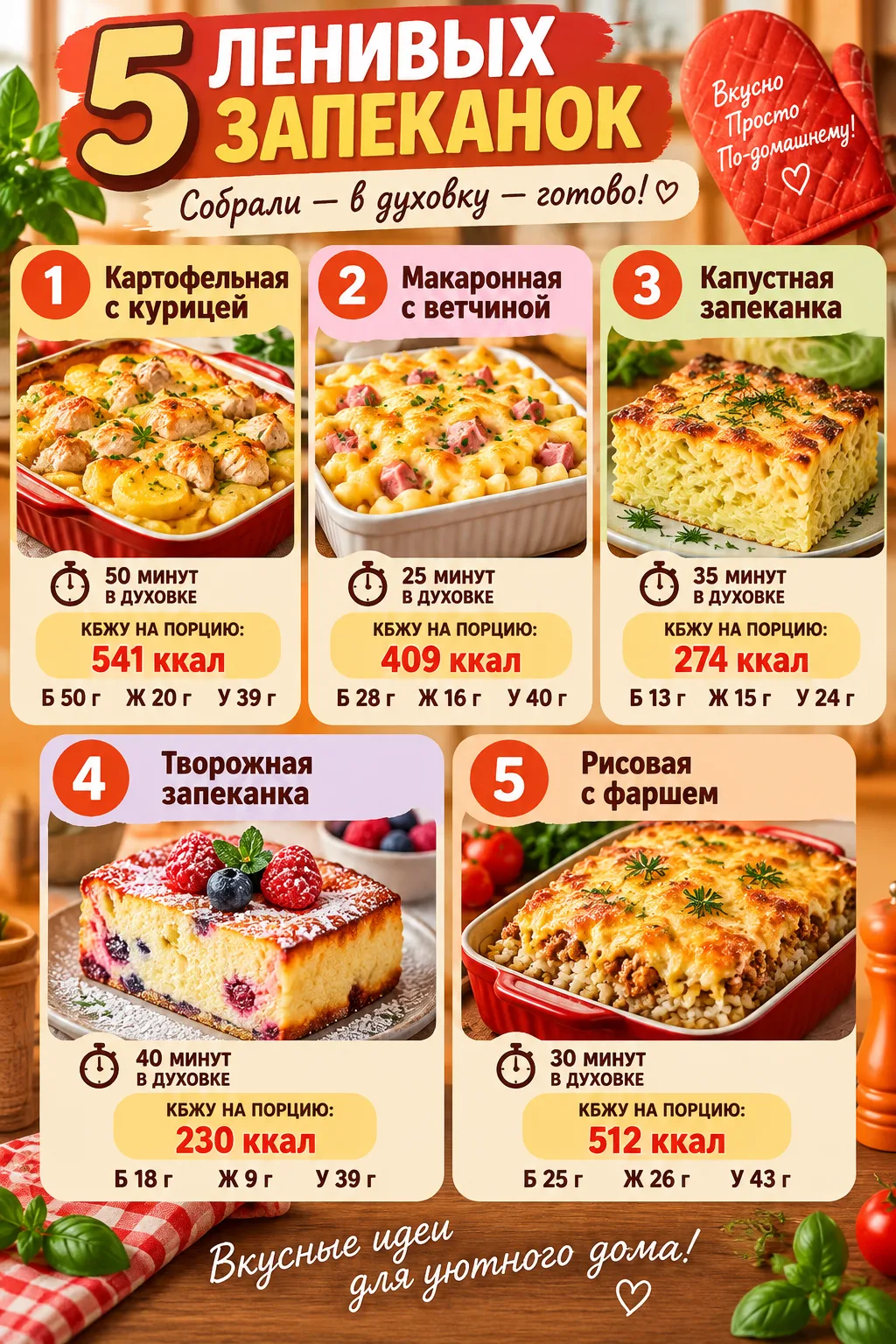 🥘 5 ЛЕНИВЫХ ЗАПЕКАНОК