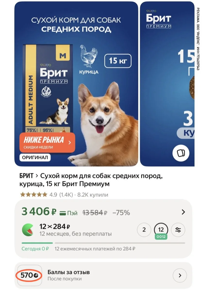570 баллов за отзыв