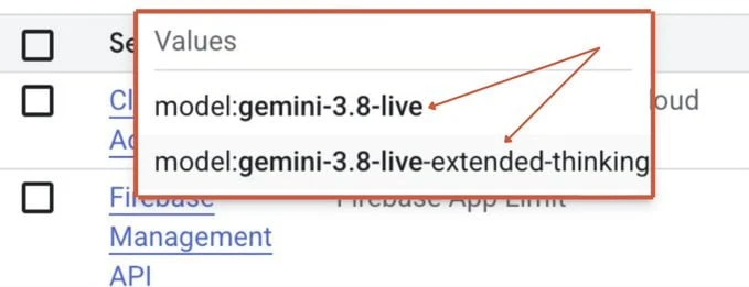 В Google Cloud теперь видны два новых идентификатора: gemini-3.8-live и gemini-3.8-live...