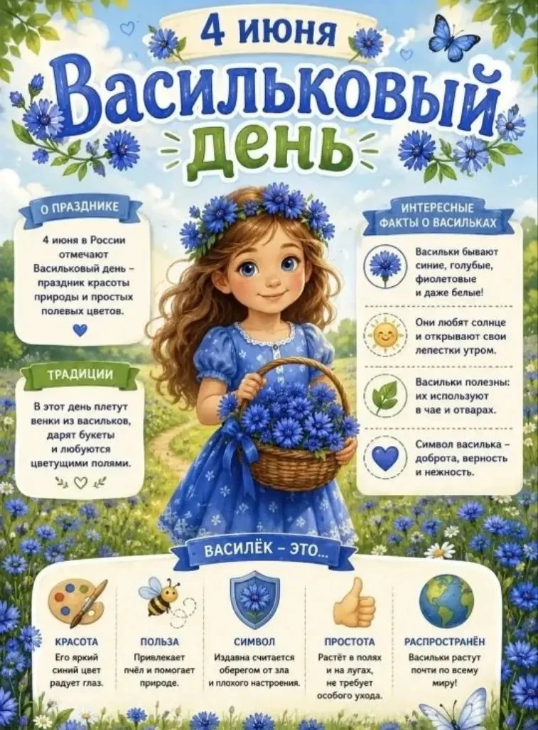 4 июня - Васильковый день, праздник Василиска, покровителя василька, «День синитель - в...