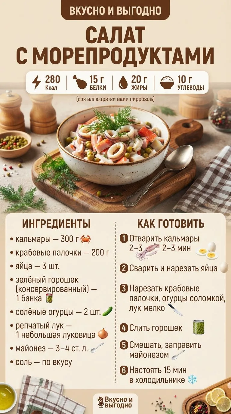 Салат с кальмарами и крабовыми палочками  — быстро и вкусно! 😋 👇