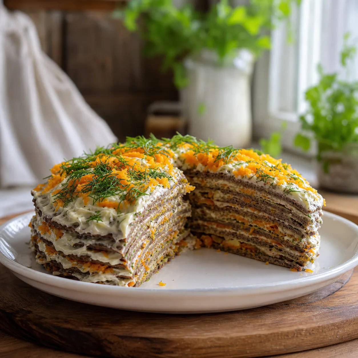 Печёночный слоёный для тех, кто любит закусочный торт к столу