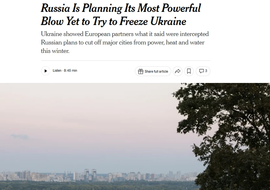 NYT: Россия готовит свой самый мощный удар, чтобы попытаться заморозить Украину