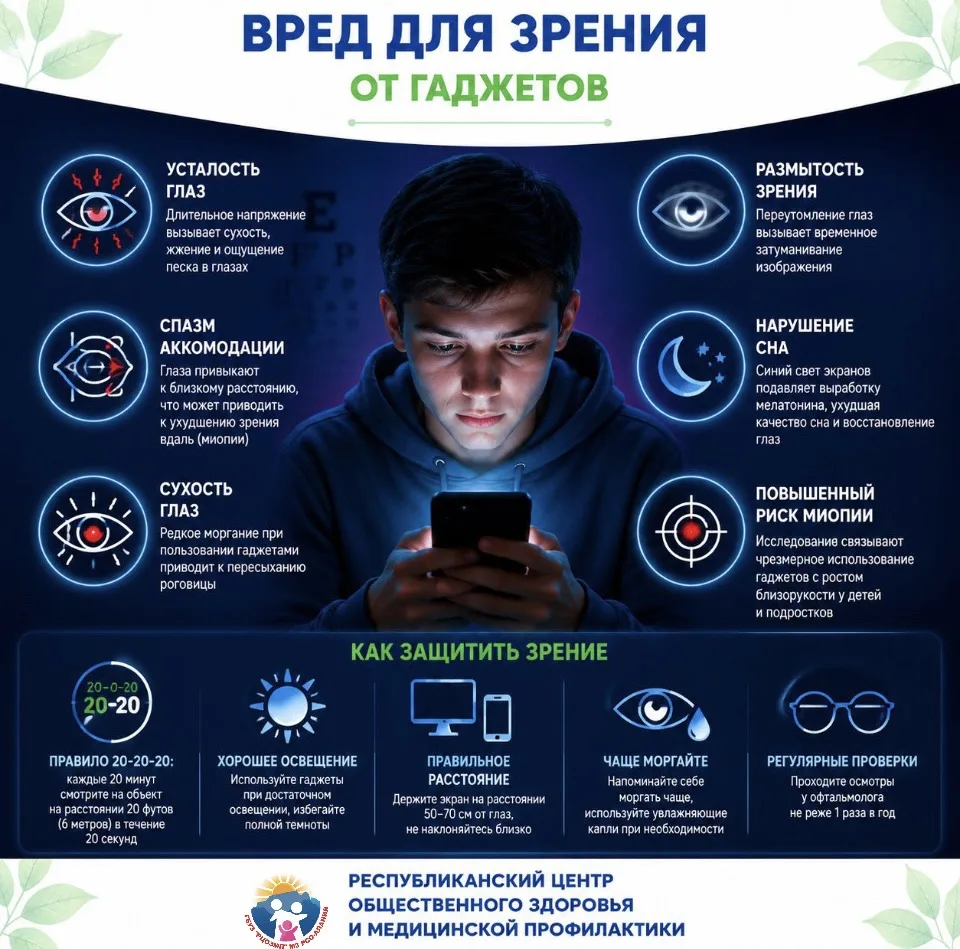 Длительное использование экранов приводит к синдрому сухого глаза, спазму аккомодации, ...