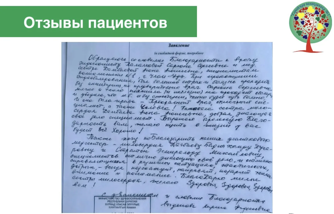 Отзыв пациента
«Обращаюсь со словами благодарности к врачу‑эндоскописту Паламовой Сарюне Сергеевне и