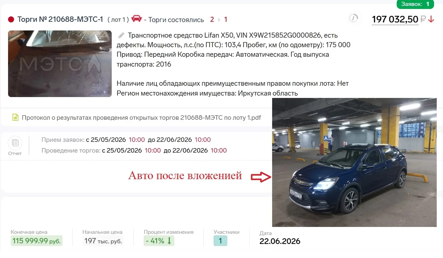 КЕЙС: Lifan X50 2016 за 116 000 ₽ с торгов!
