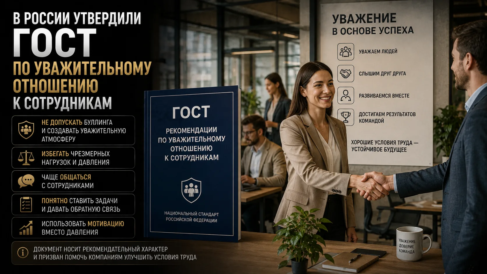 🤝 В России утвердили ГОСТ по уважительному отношению к сотрудникам

В России приняли новый ГОСТ, ко