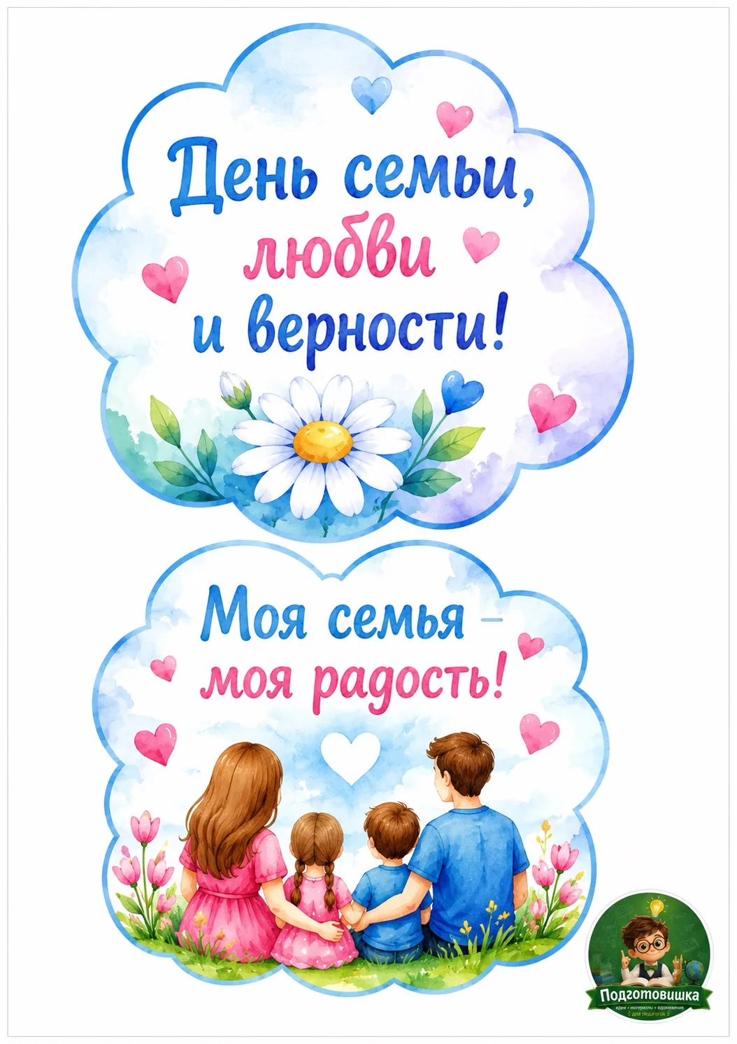 💙 Подборка красочных облачков с добрыми семейными фразами.