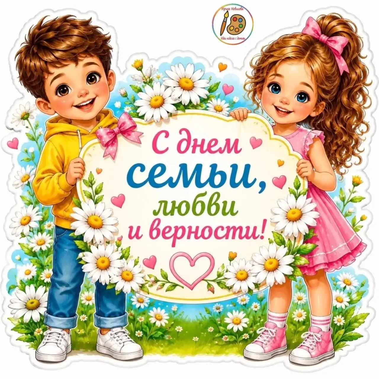 Скромная ромашка,
Тонкий стебелёк.
Белый чистый символ,
Верности цветок.
В День семьи российской,
Ве