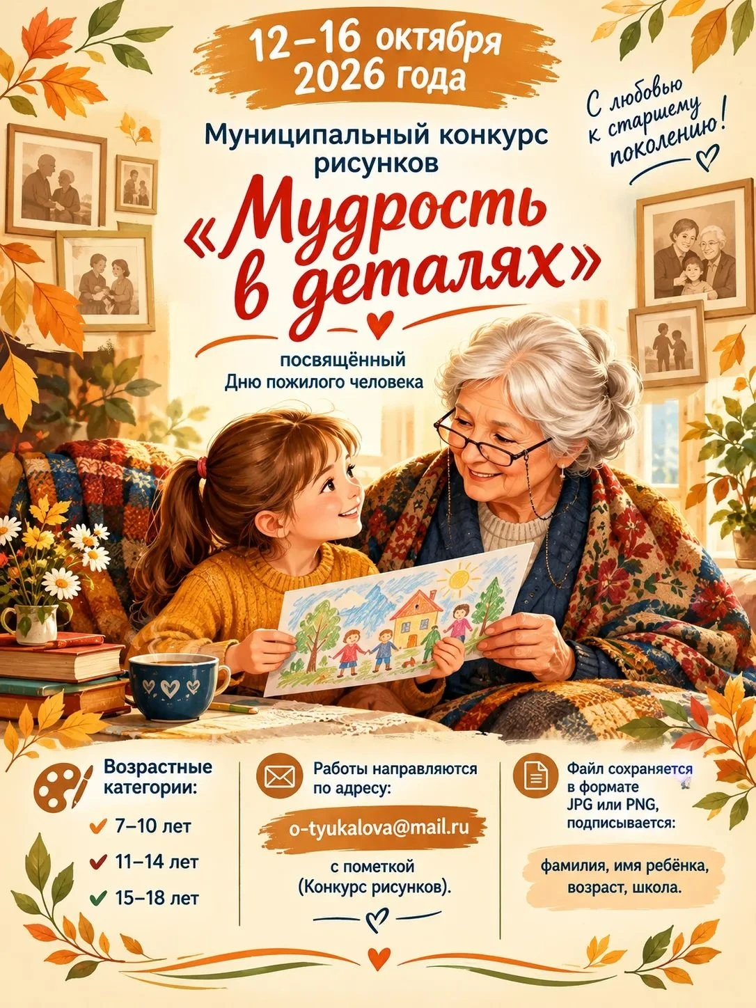 Муниципальный конкурс рисунков "Мудрость в деталях" с 12 по 16 октября.
