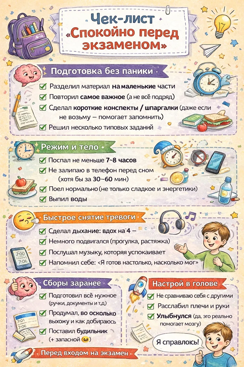 Чек-лист подготовки к экзаменам без паники