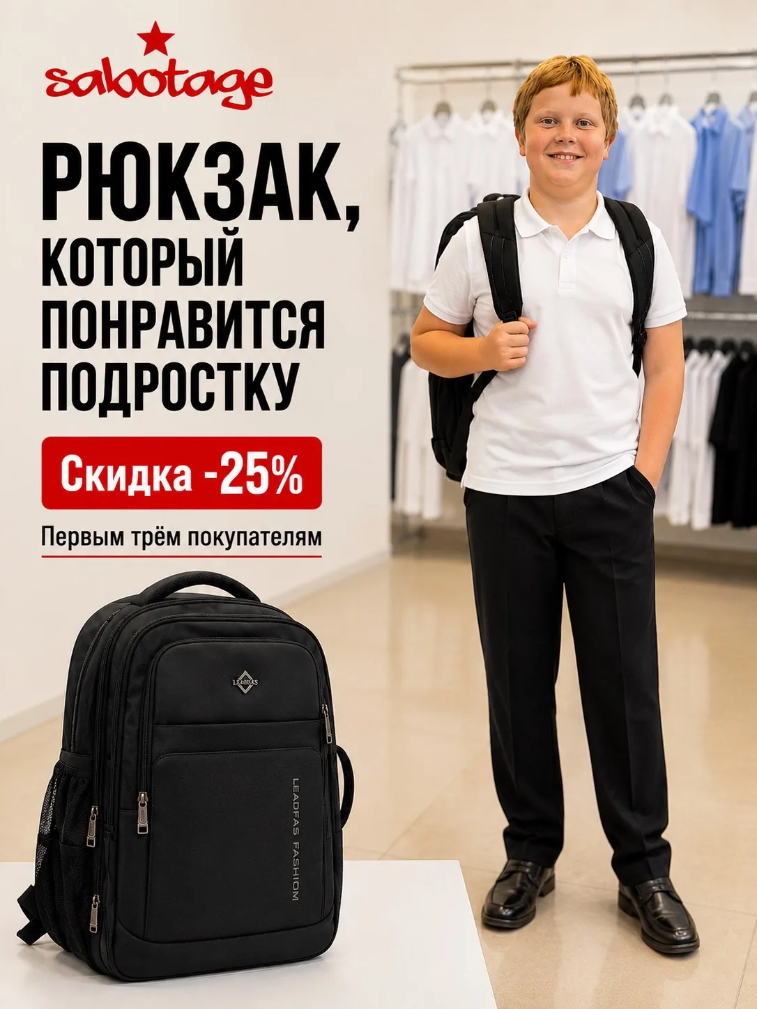 🎒 Рюкзак, который действительно понравится подростку.

Удобно сидит на спине, имеет ортопедическую 