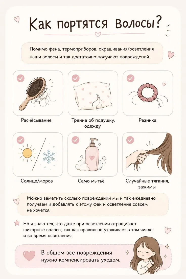Полезная памятка, чтобы вовремя защитить свои волосы от повреждений 🎀