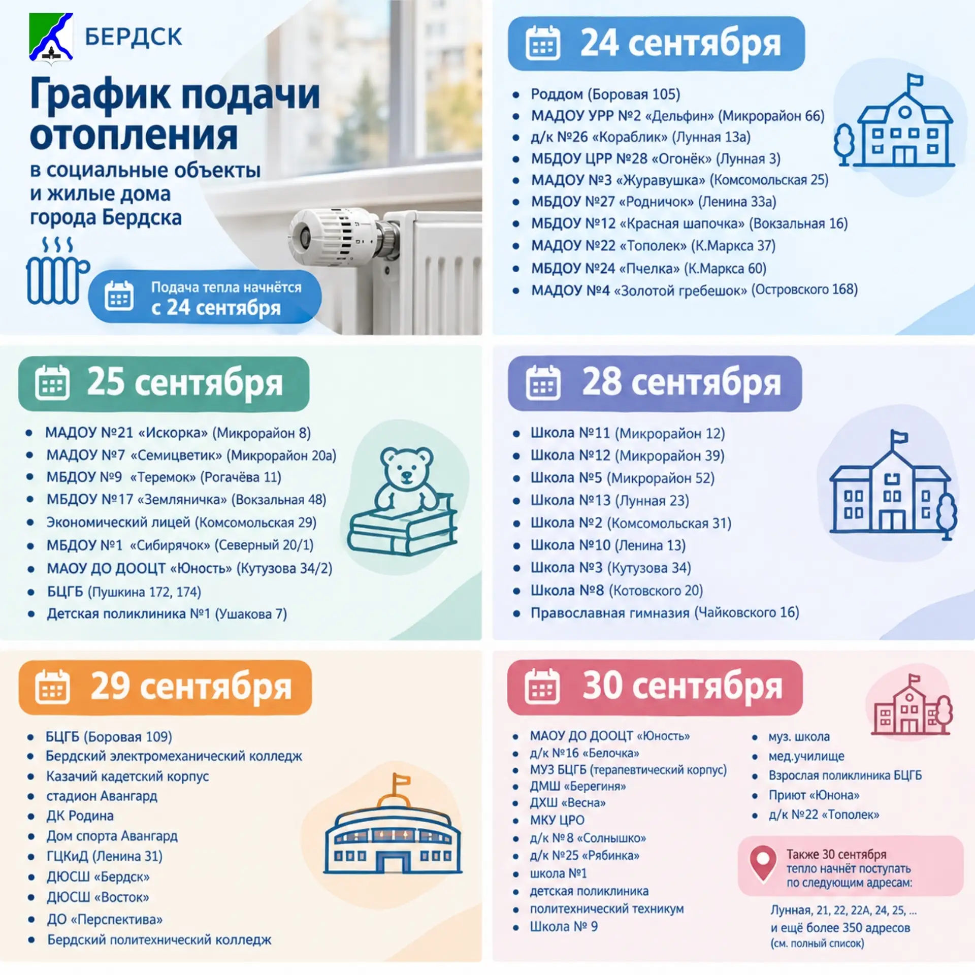 Подробнее о графике подачи отопления на сайте: