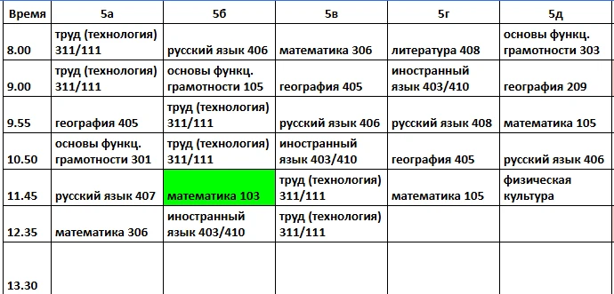 Расписание на 7 октября (среда)
