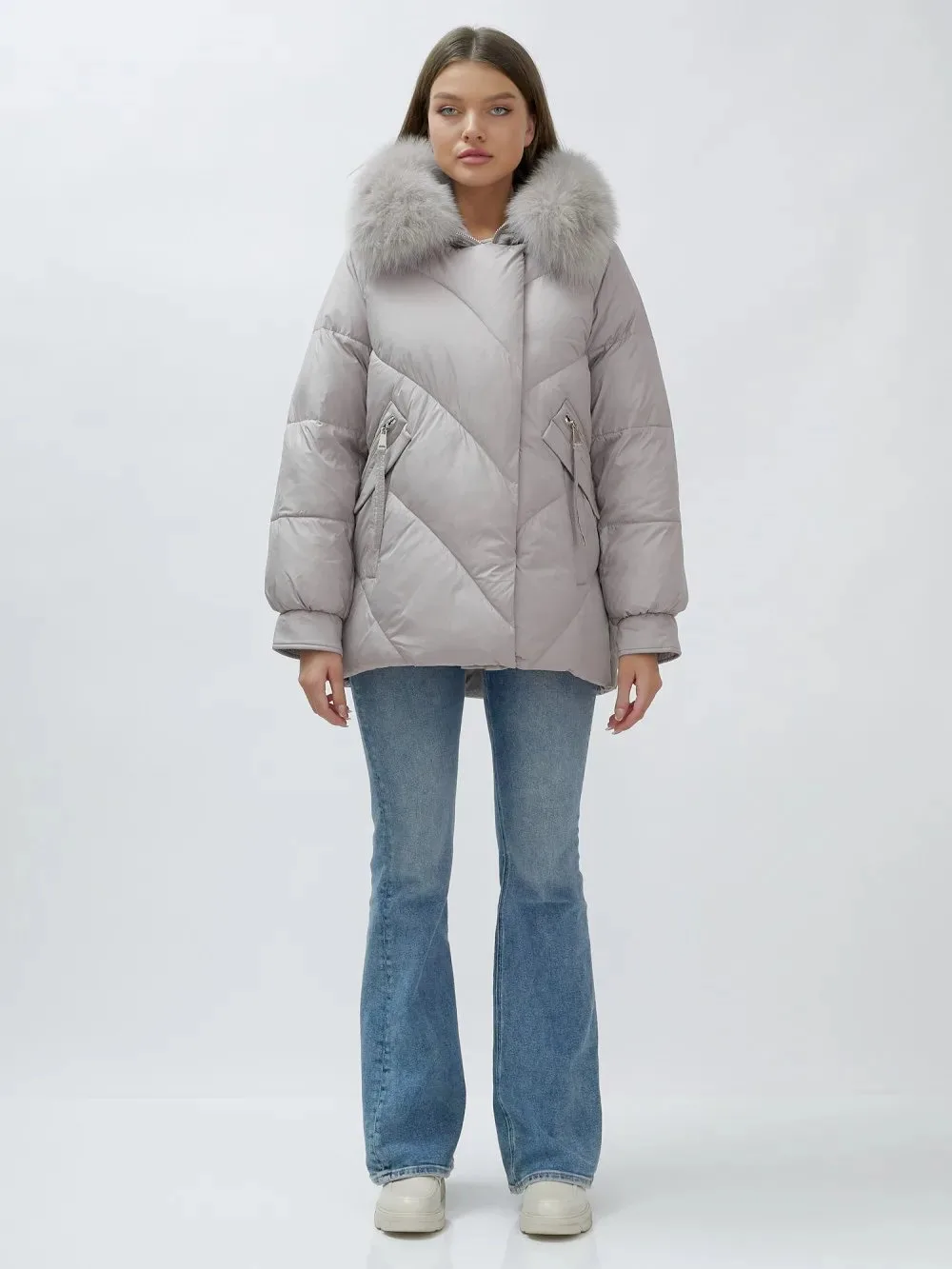 🛍️ Полупальто женское зимние с мехом песец люкс класса серого цвета 6227Sr