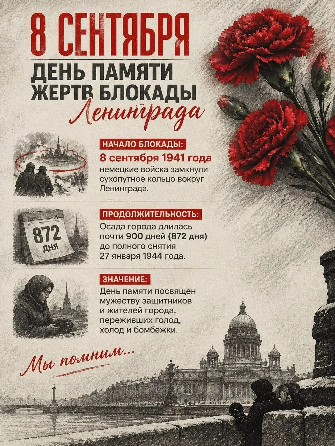 🕯️ 8 сентября — День начала блокады Ленинграда: память о подвиге и трагедии 🕯️