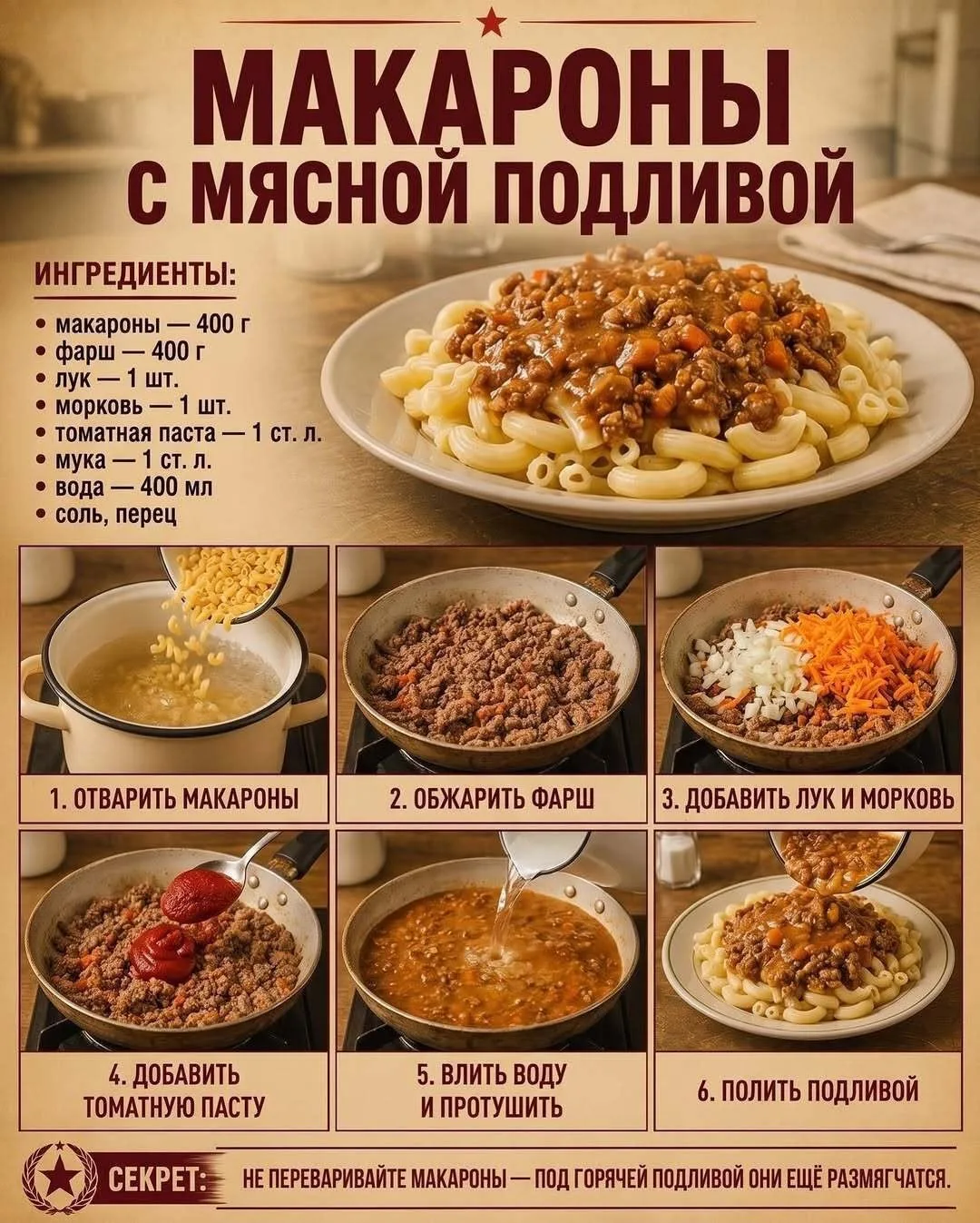 Макароны с мясной подливой 🤤