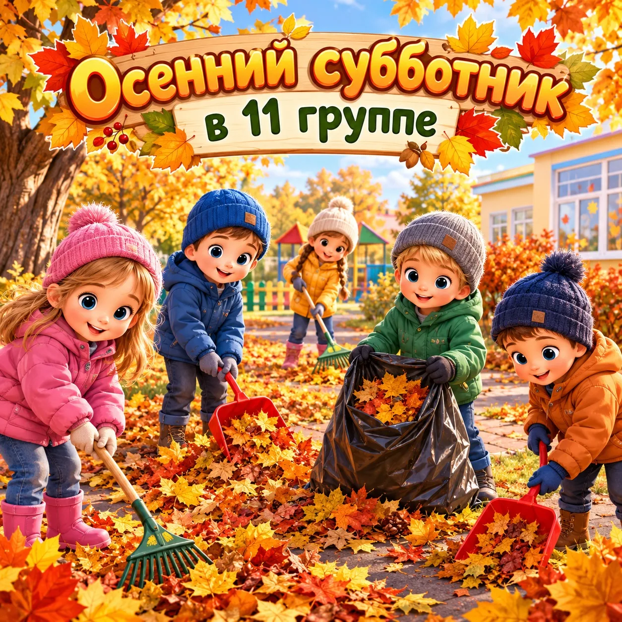 🍁🧹 Маленькие помощники: осенний субботник в старшей группе № 11! 🍂💪✨