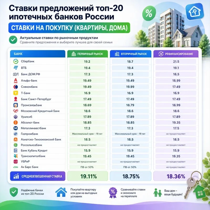 Создал актуальную таблицу по ставкам ипотеки, которая поможет вам лучше ориентироваться...