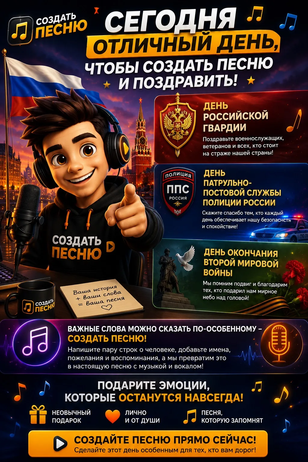 🎉 Сегодня отличный день, чтобы создать песню и поздравить тех, кто вам дорог! 🎶