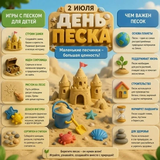 2 июля — День песка! 🎉Дети раннего возраста нашего детского сада с удовольствием играют с ним и поз