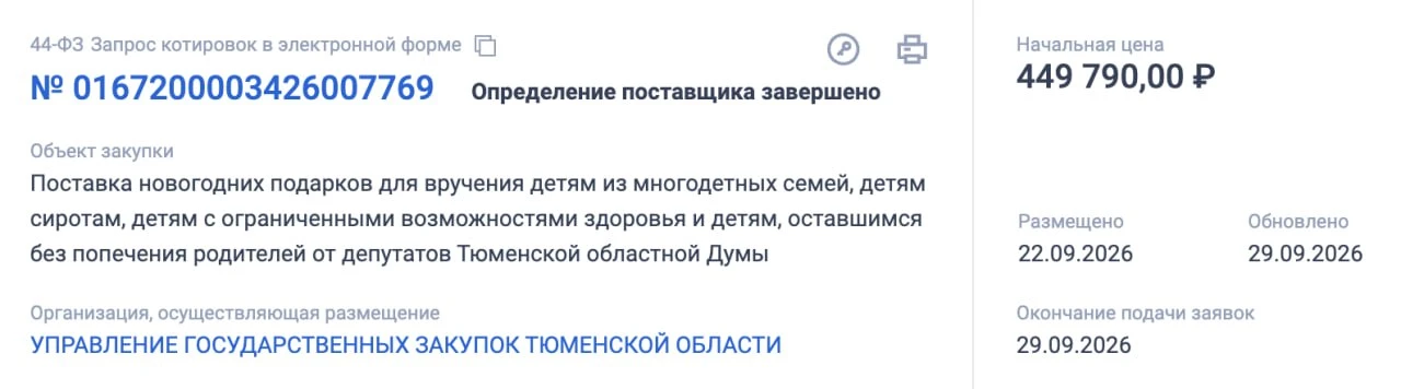 Тюменские депутаты не поскупились на новогодние подарки для детей. Однако есть один нюанс.
