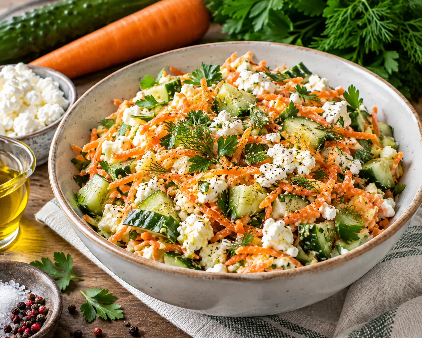 🥗 Салат с творогом, огурцом и морковью — лёгкий, свежий и сытный 🌿