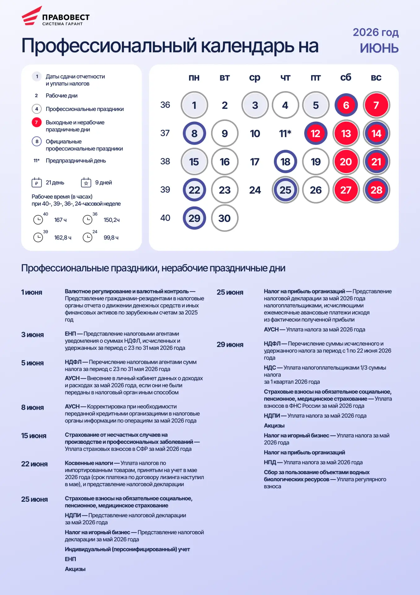 📌 Профессиональный календарь на июнь 2026