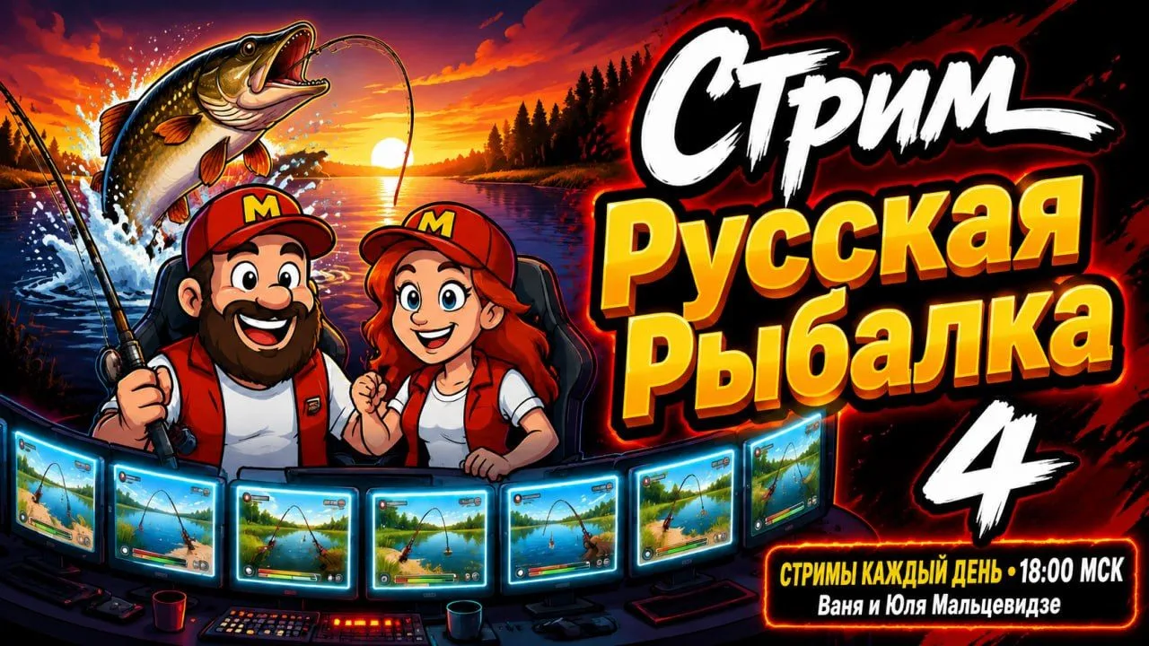 Ваня и Юля Мальцевидзе приглашают Вас на стрим по игре Русская Рыбалка 4