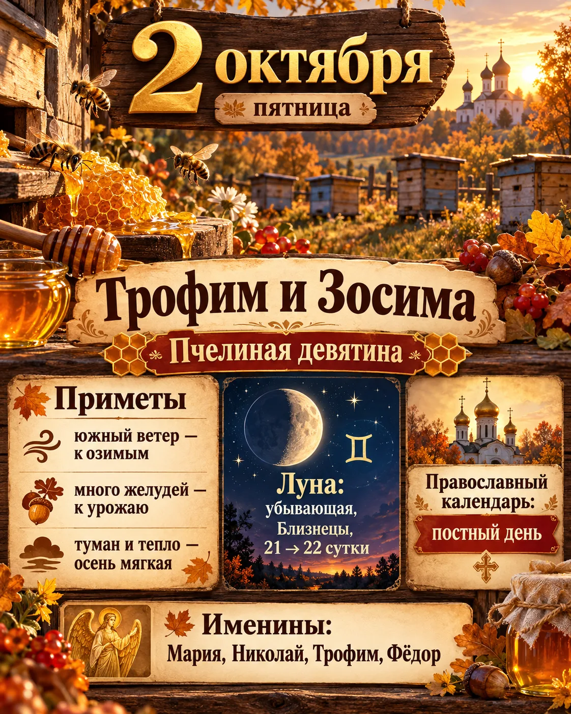 🌙 НАРОДНЫЙ И ЛУННЫЙ КАЛЕНДАРЬ — 2 ОКТЯБРЯ