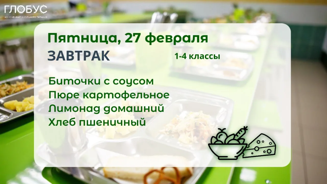#МенюДня  🥗Школьное меню для 1-4 классов