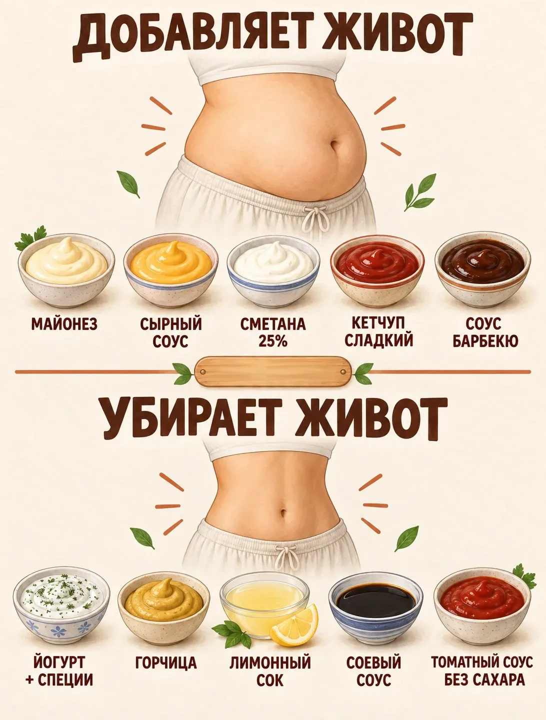 ЧТО ДОБАВЛЯЕТ ЖИВОТ, А ЧТО ЕГО УБИРАЕТ — ГЛАВНАЯ ШПАРГАЛКА! 📊🍽️