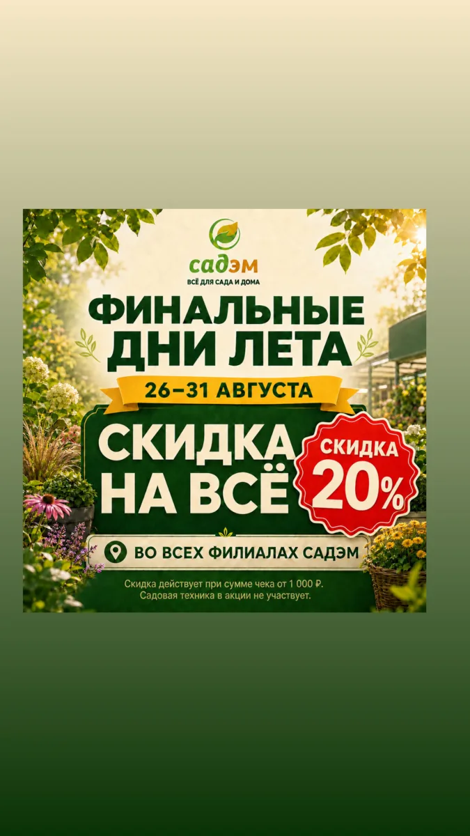 🔥 Скидка 20% на всё в Садэм!