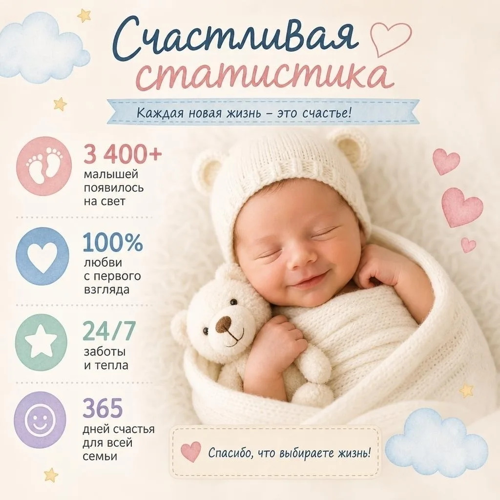 ✨Счастливая статистика Центра охраны материнства и детства. Итоги 6 месяцев 2026 года: 🎉